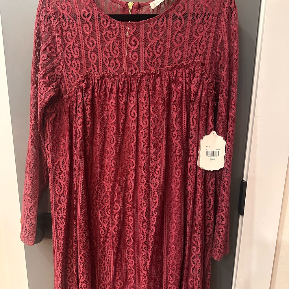 Altar'd State Burgundy Lace Kids Dress